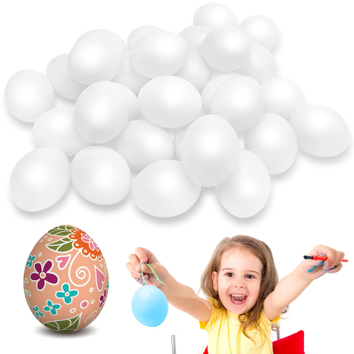 Hamiggaa 30-pack plastic white fake eggs for crafts and play.