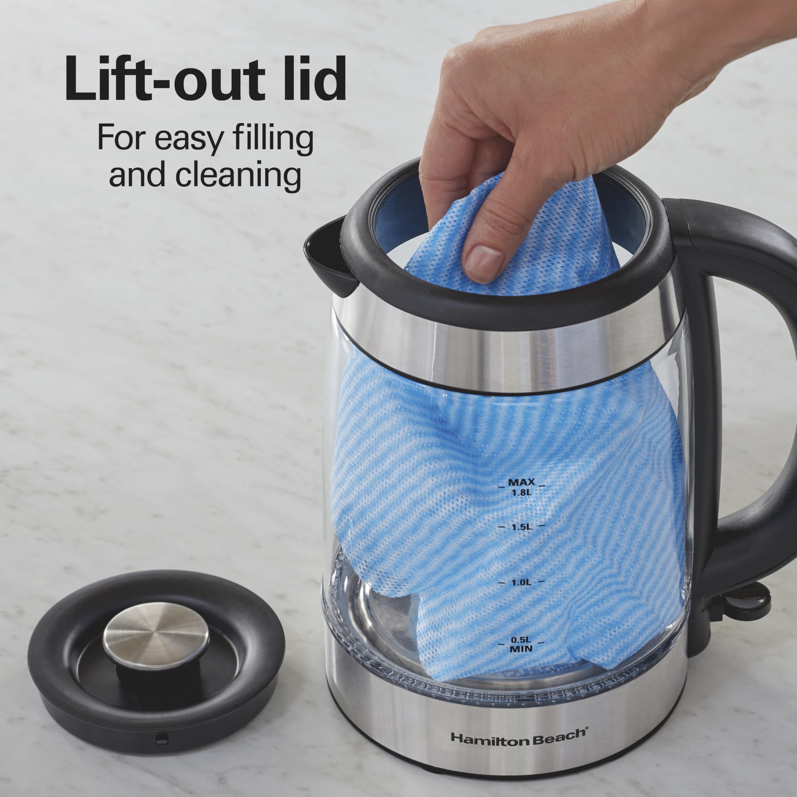 Hamilton Beach Easy-View Kettle auto shutoff for safety