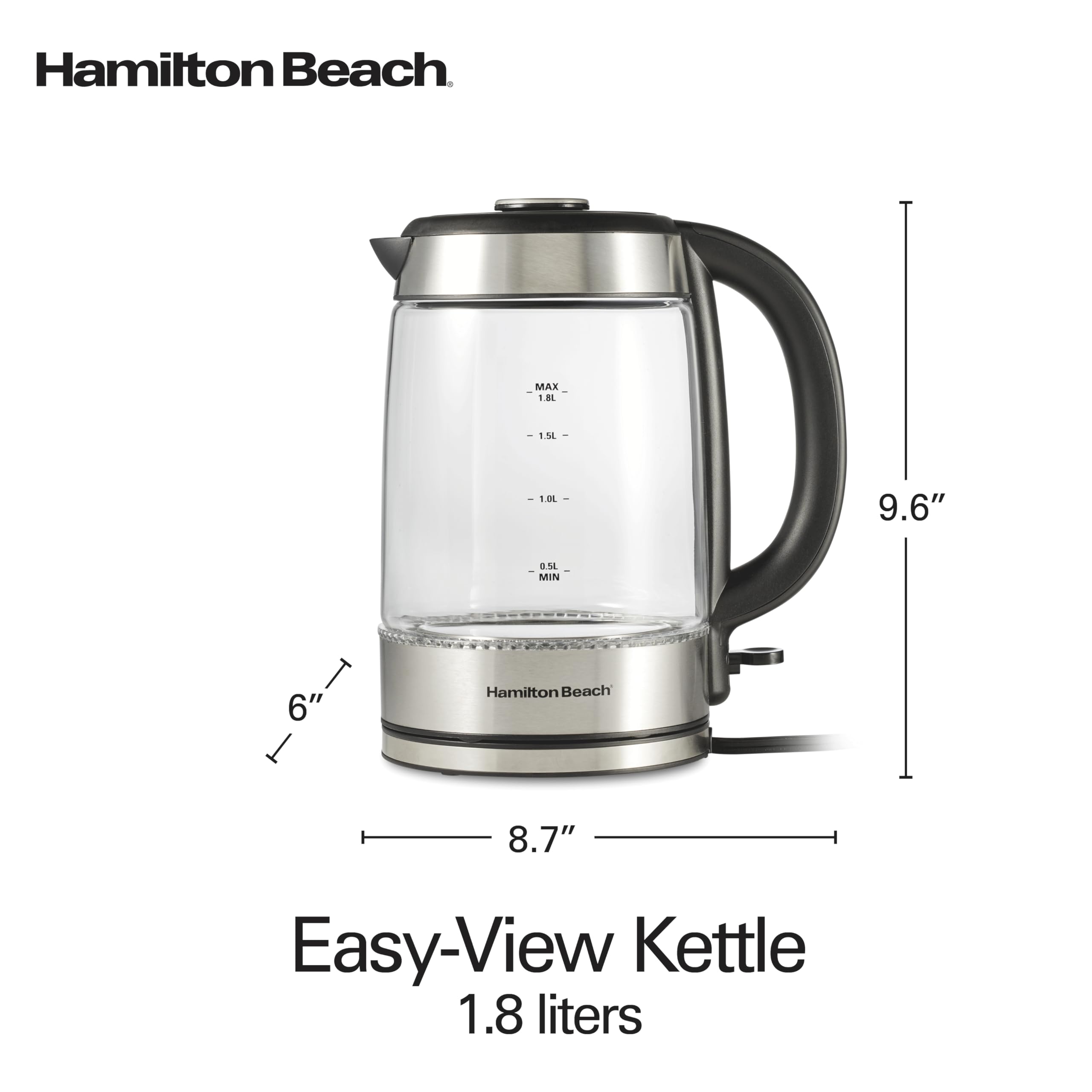 Hamilton Beach Easy-View Kettle built-in filter improves cup clarity