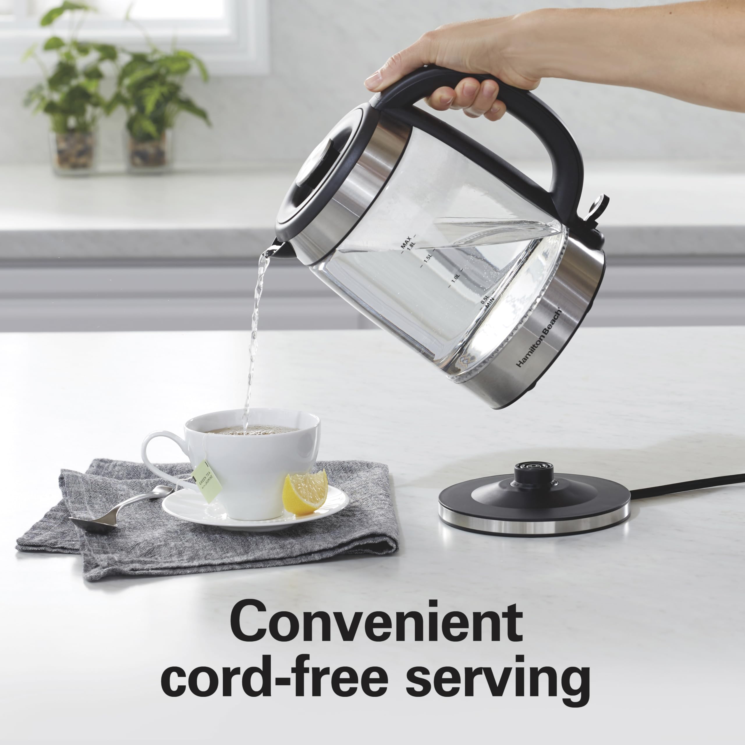 Hamilton Beach Easy-View Kettle cord wrap base reduces clutter