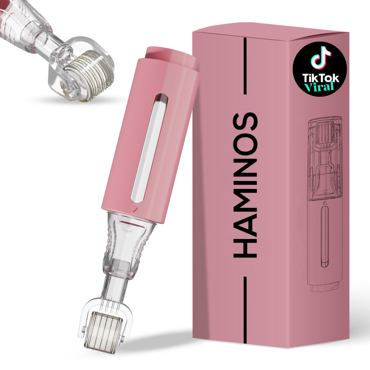 HAMINOS Derma Roller with reservoir focused on lips for serum delivery benefits.