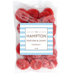 Unwrapped Broadway Strawberry Wheels licorice ready for quick snacking.