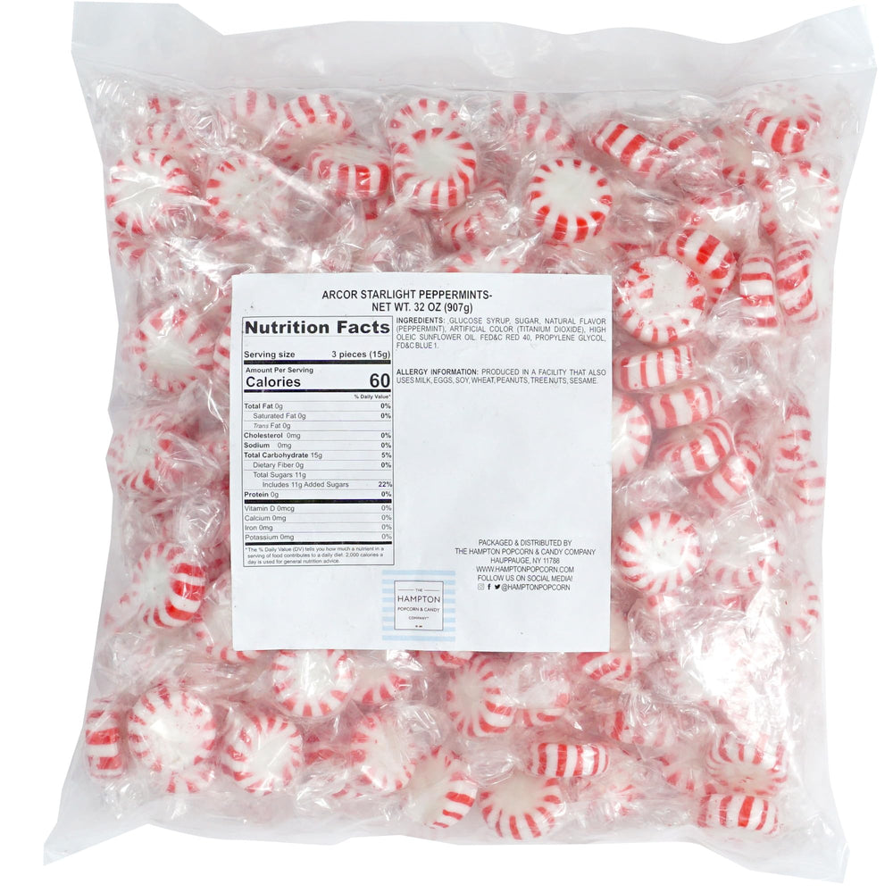 Back of The Hampton Starlight Peppermint bag shows details and bulk value.