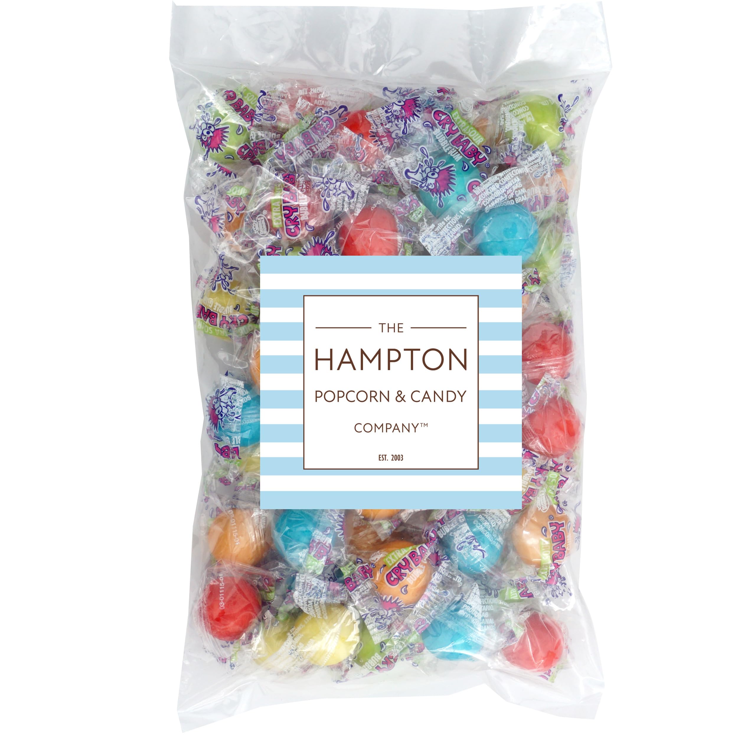 Cry Baby Extra Sour gumballs close-up with vibrant colors, perfect for sharing at events.