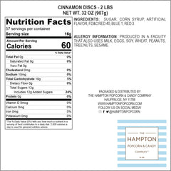 Hampton Cinnamon Discs packaging with label highlights classic red candy convenient for gifting.