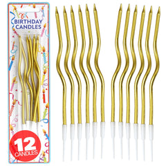 Hampton Distribution 12-count gold spiral candles on cake for glamour