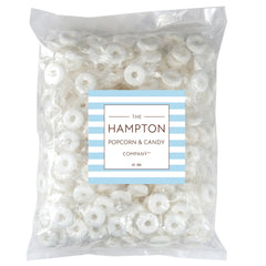 The Hampton Popcorn Company Peppermint Lifesavers close-up reveals a refreshing minty bite.