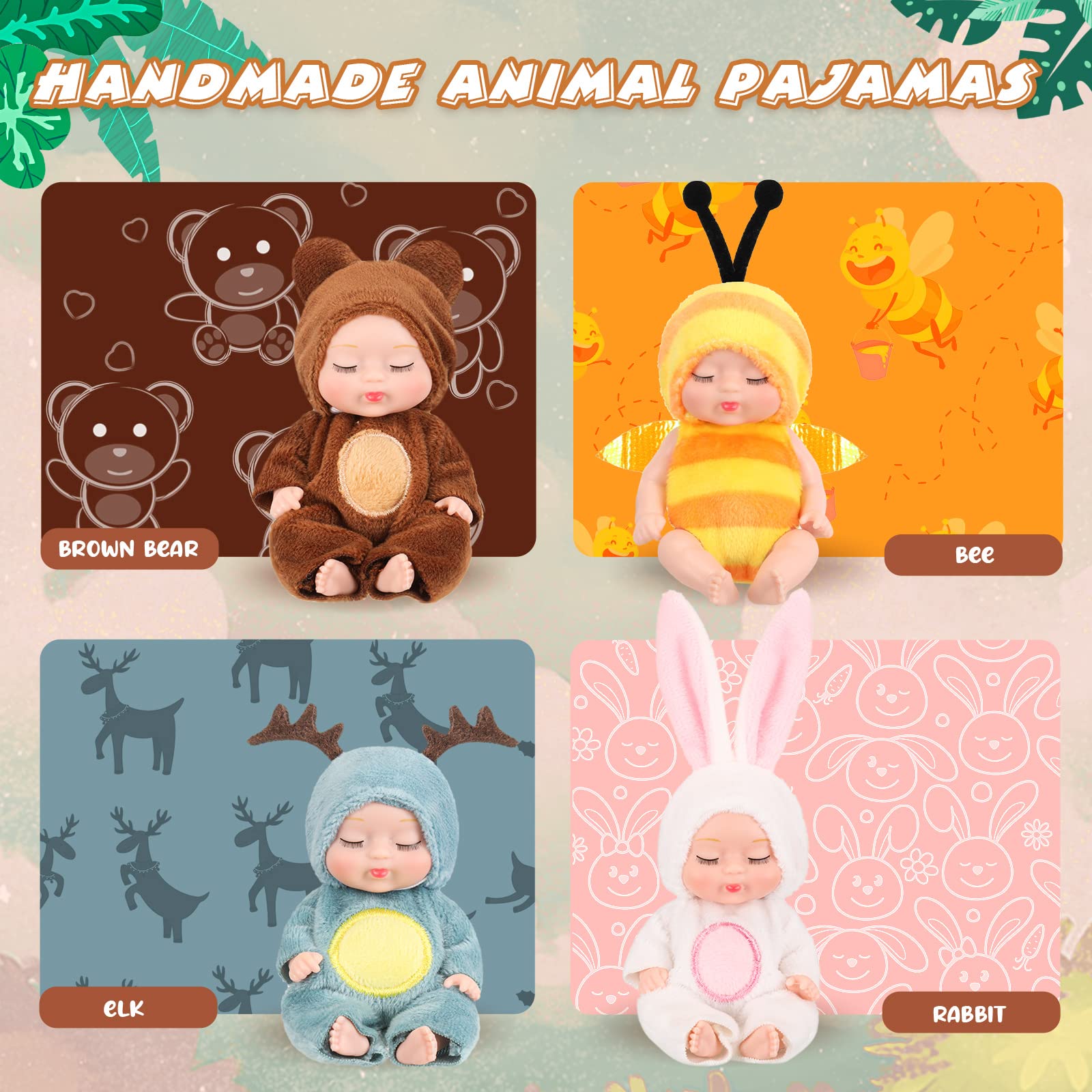 Hanaive mini baby dolls in brown bear outfit for cozy roleplay.