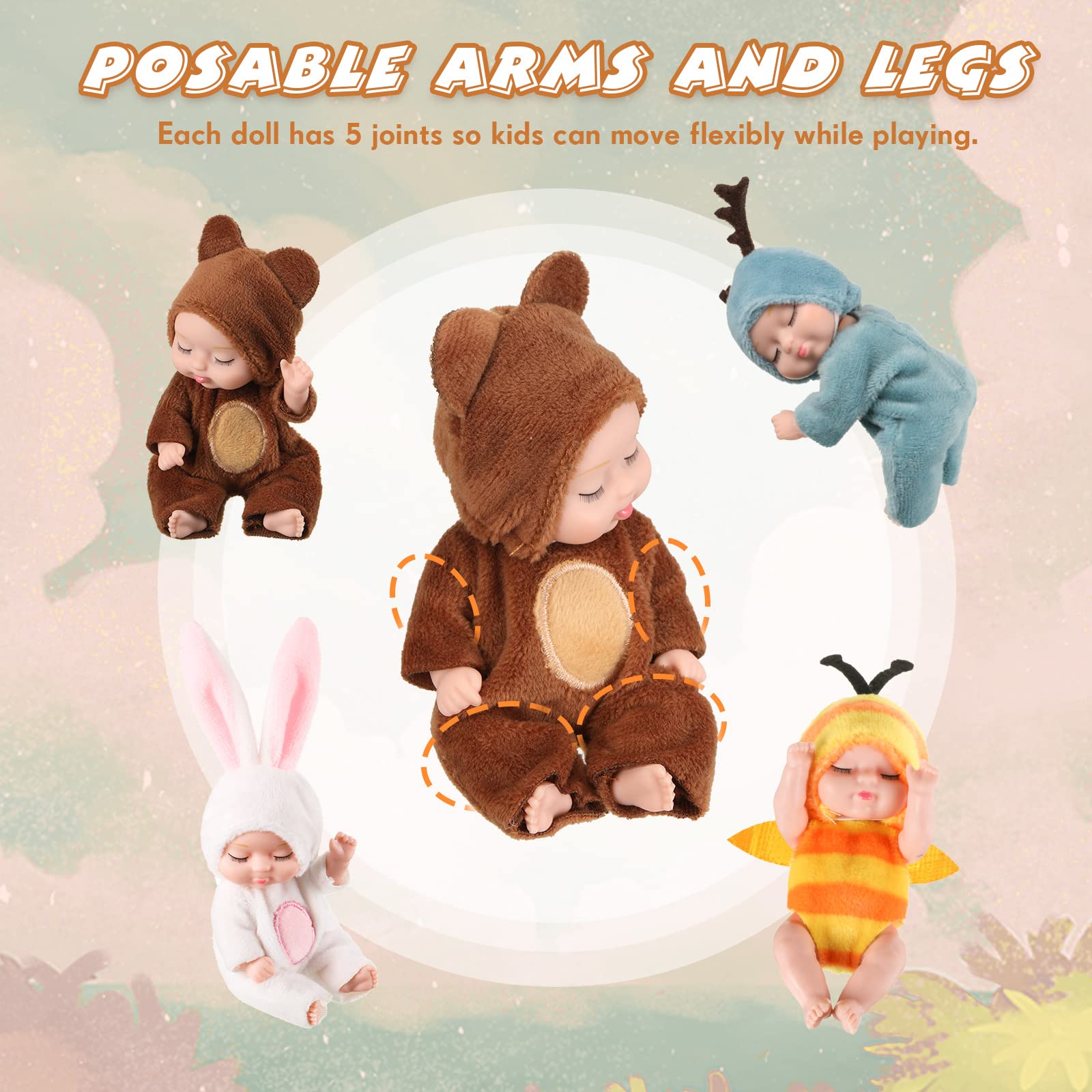 Hanaive mini baby dolls with movable joints for poseable play.