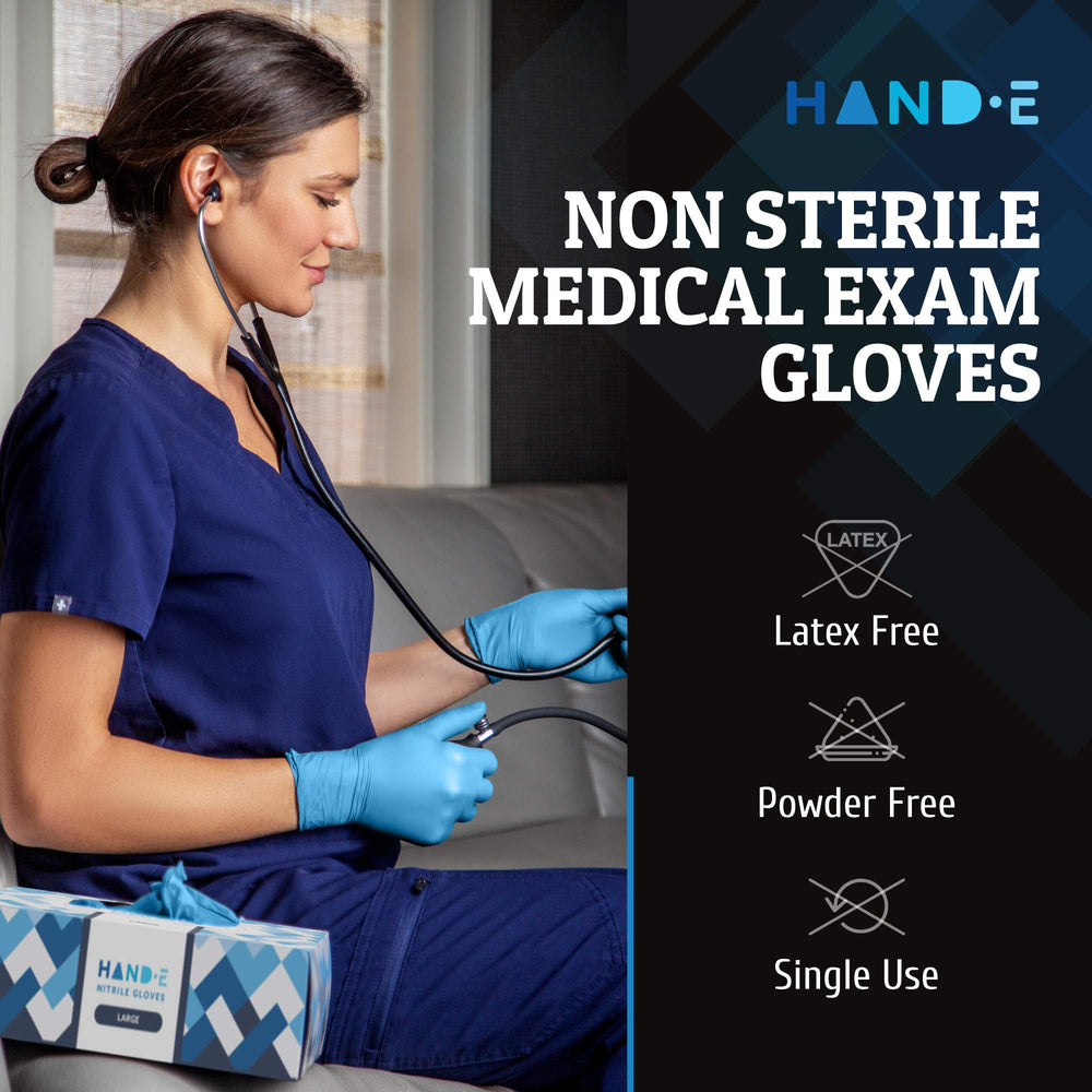 Hand-E Touch nitrile gloves with textured fingertips for improved grip on precise tasks.