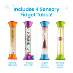 hand2mind Sensory Fidget Tubes shown for shake-and-flip play.