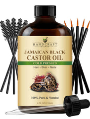 Handcraft Blends cold-pressed castor oil bottle highlighting pure formula for hair nourishment