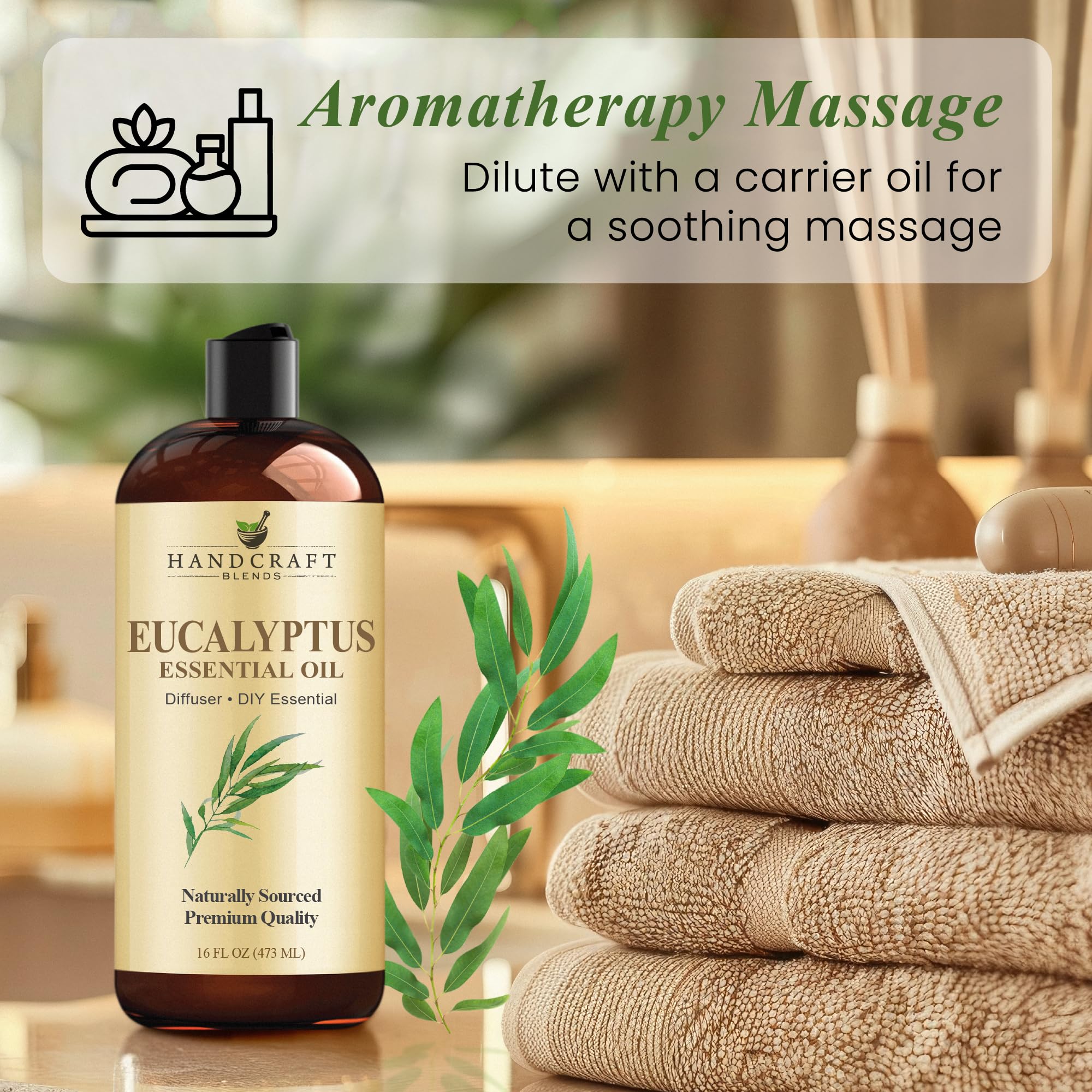 Handcraft Blends eucalyptus oil massage oil with carrier for skin care.