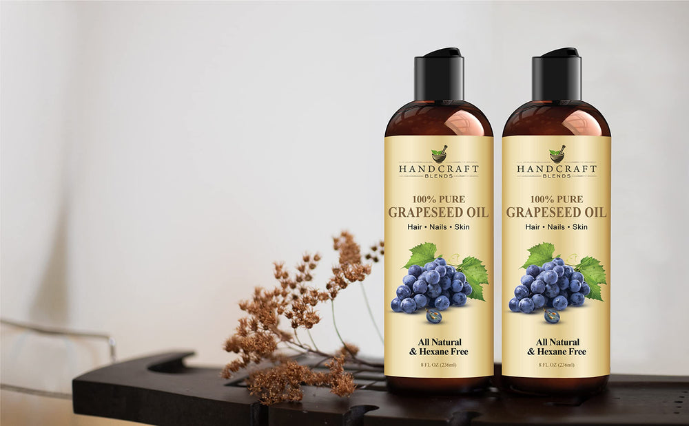 Handcraft Blends Grapeseed Oil bottle closeup emphasizes purity and quality