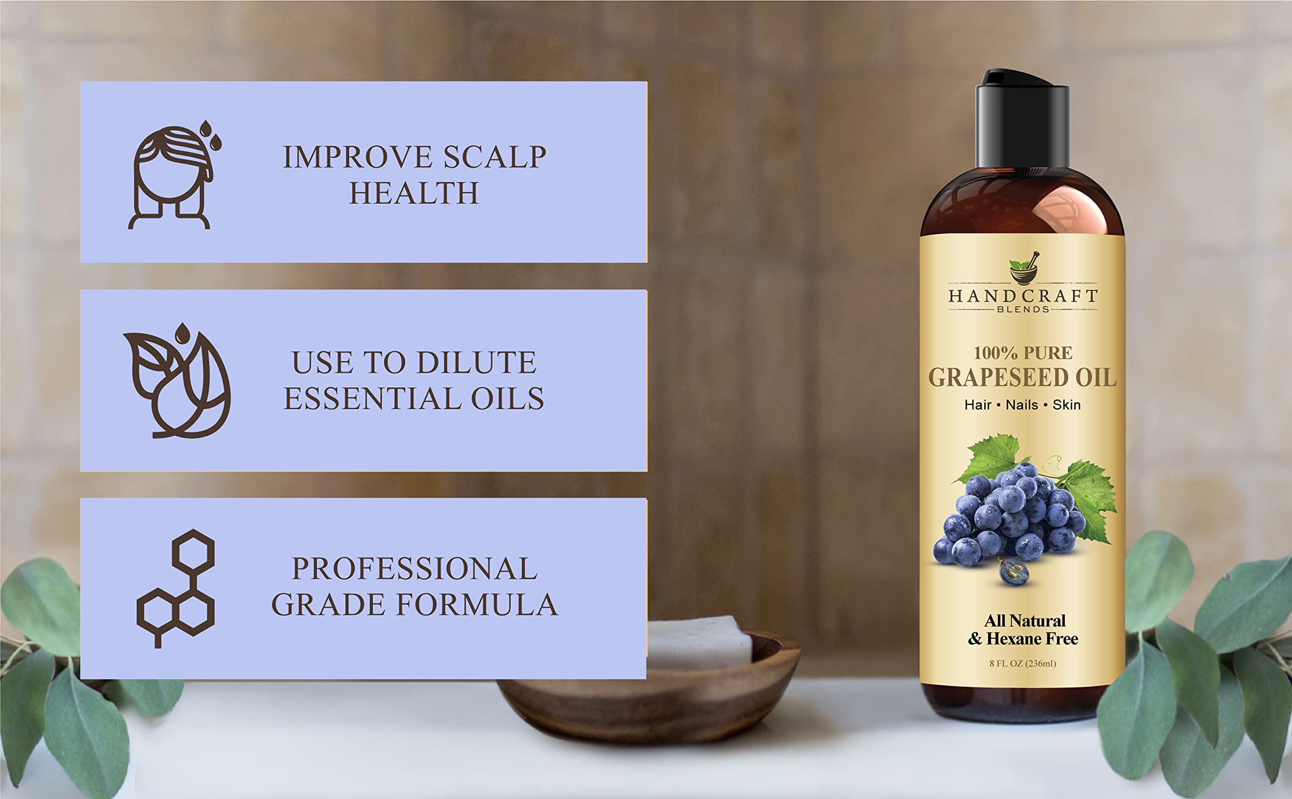 Handcraft Blends Grapeseed Oil in hair for conditioning and shine