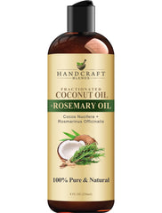 Handcraft Blends rosemary-infused fractionated coconut oil bottle 8oz for versatile skin and hair care.
