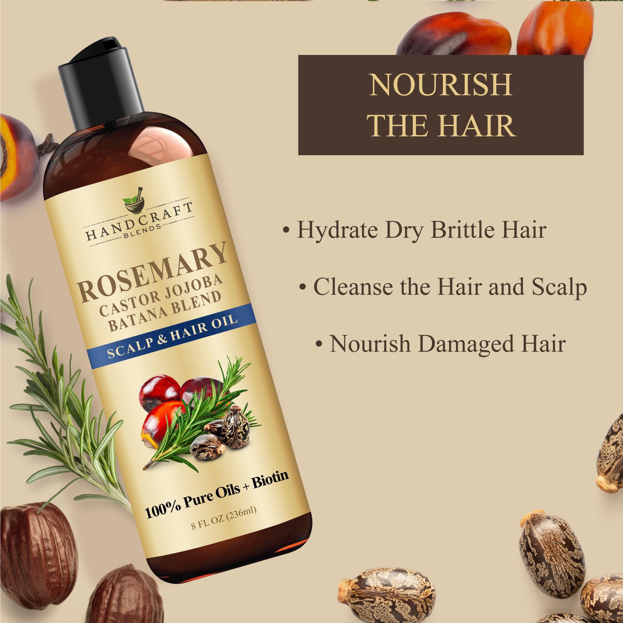 Handcraft Blends Rosemary Oil in use on scalp demonstrates massage-friendly hydration.