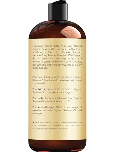 Handcraft Blends sesame oil pour demonstrates easy application for face and body.