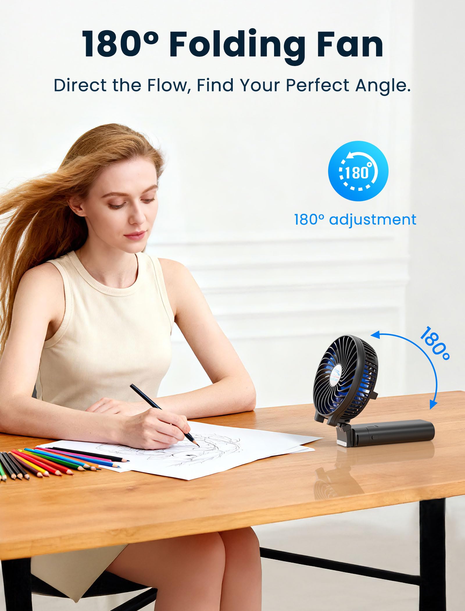 HandFan detachable head plugs into USB for flexible power.