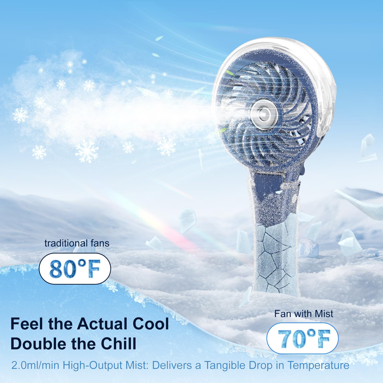 HandFan foldable neck-wear design shown for hands-free cooling on hikes.