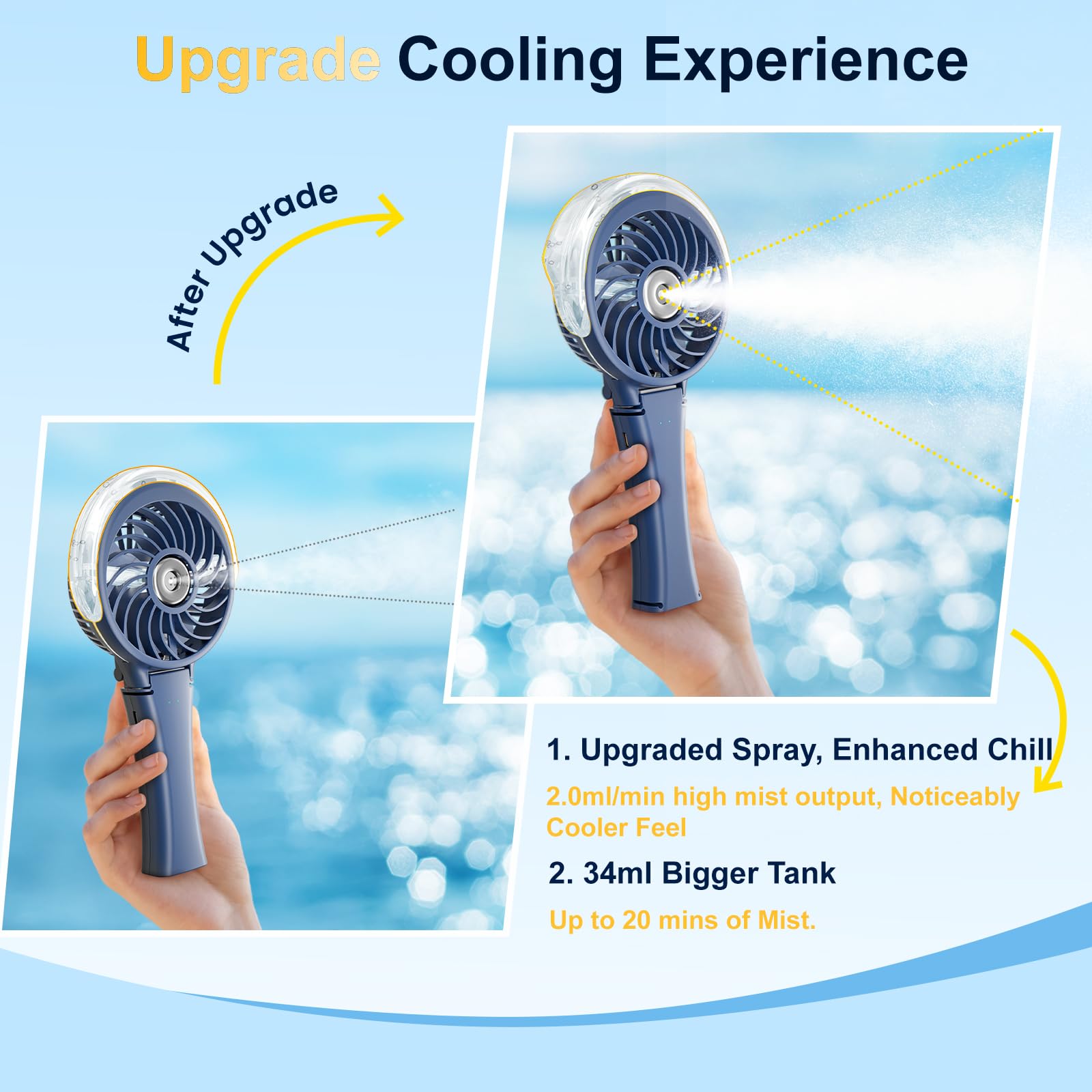 HandFan rechargeable mister in use provides quick refreshment outdoors.