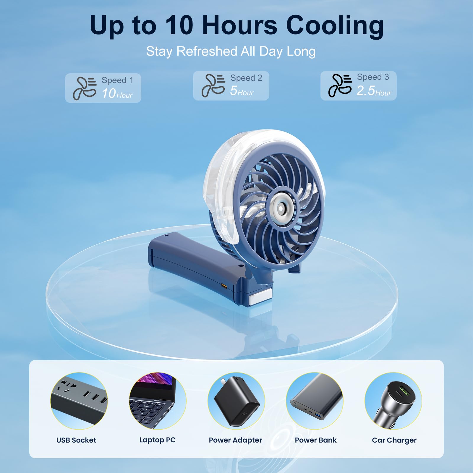 HandFan royal blue color option adds stylish, gift-ready appeal.