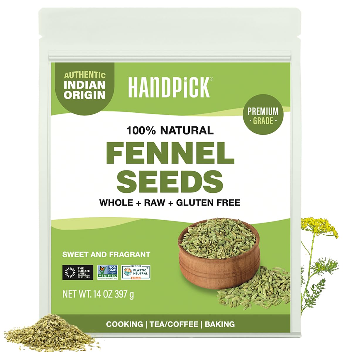 HANDPICK fennel seeds pack shot ready for flavorful cooking and tea infusions