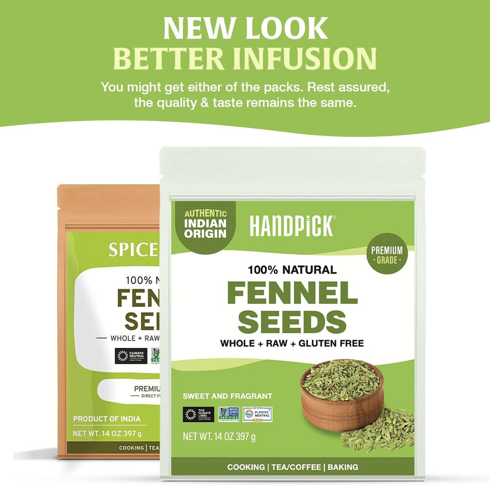 HANDPICK fennel seeds in resealable pouch for easy storage and freshness