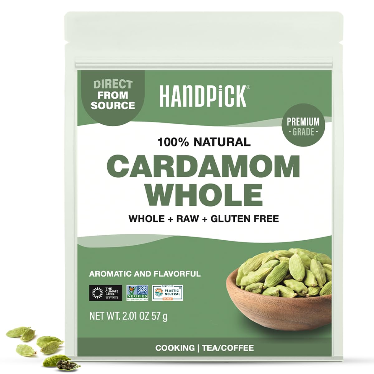 HANDPICK jumbo green cardamom pods 57g with vivid aroma ideal for desserts and tea