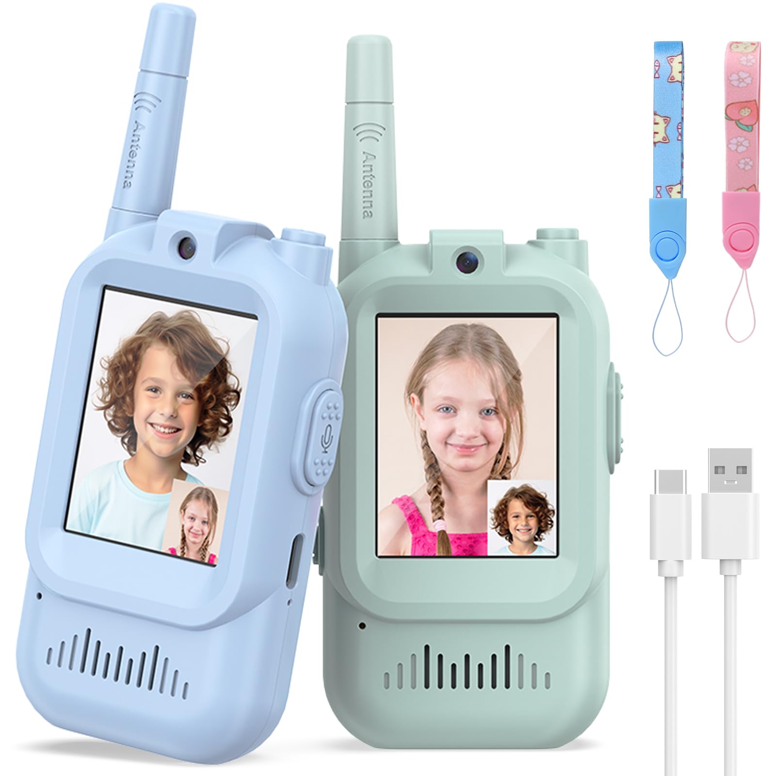 Hangrui walkie-talkies for kids pink-blue design enable easy outdoor communication during play.