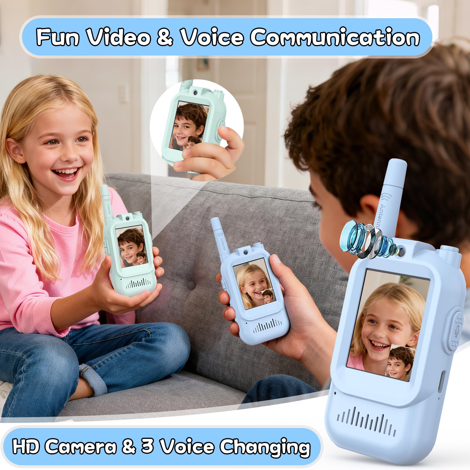 Hangrui walkie-talkies with USB-C charging for longer, hassle-free play sessions.