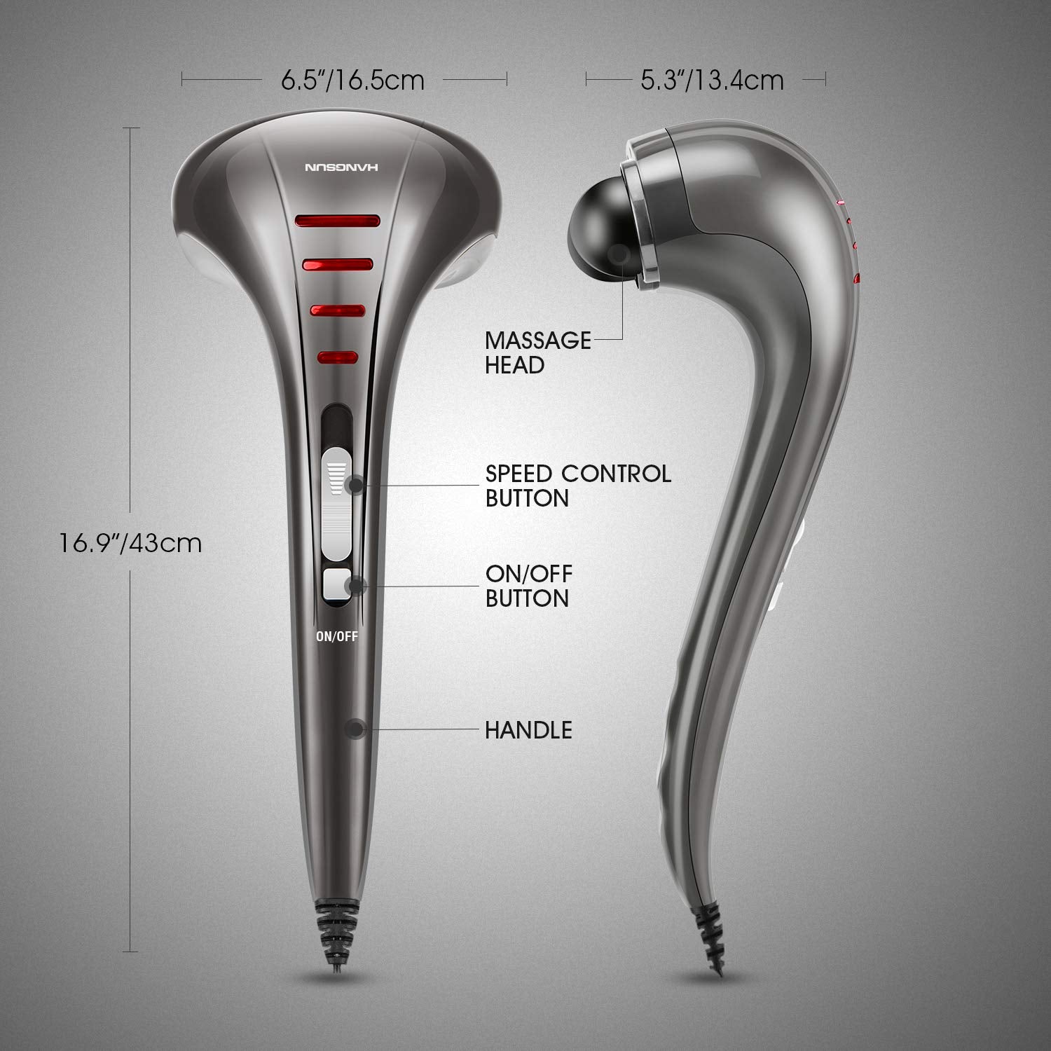 HANGSUN MG460 ergonomic handle provides a comfortable grip during sessions.