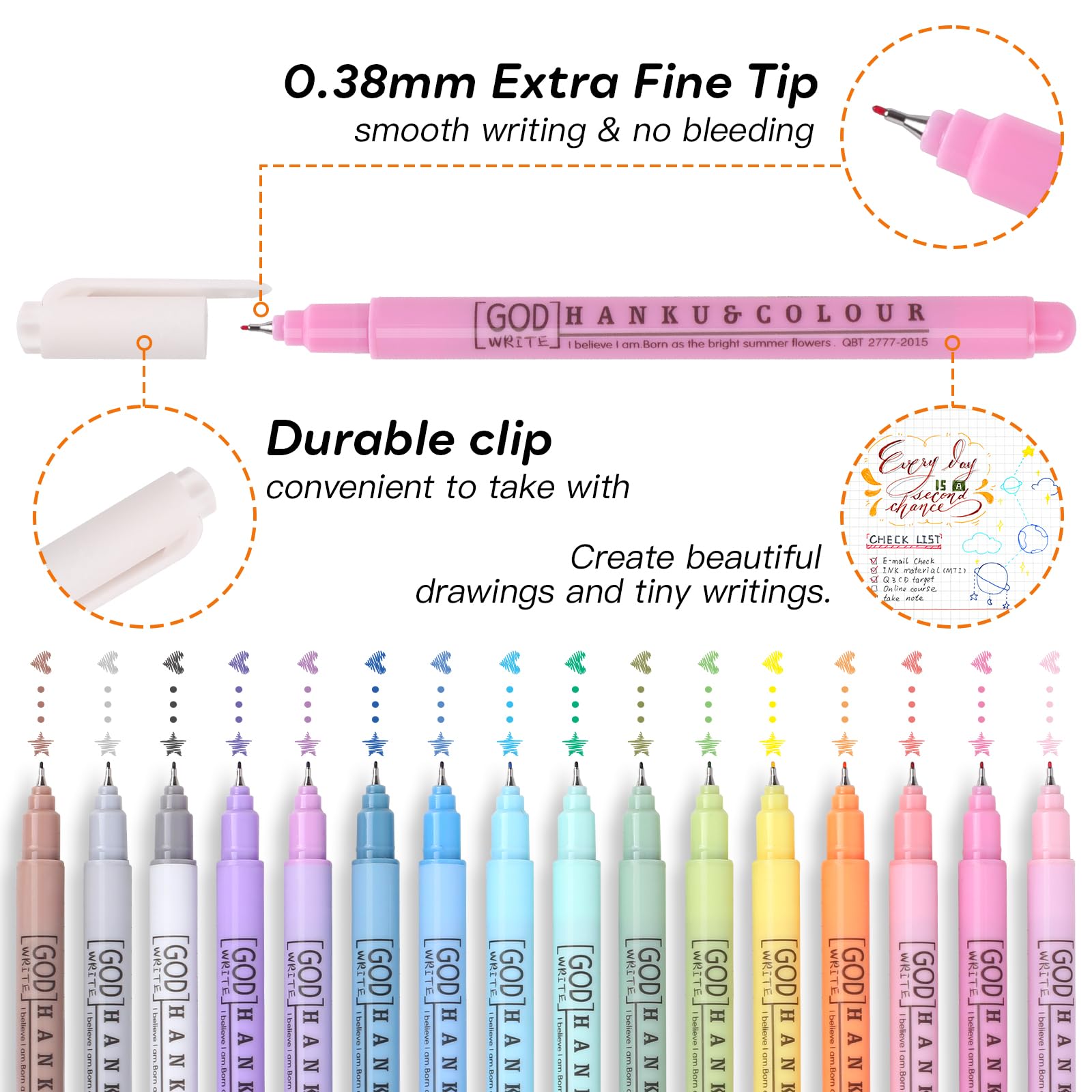 HANKU 16 vibrant colors fineliner set shown for bold, fade-resistant notes.