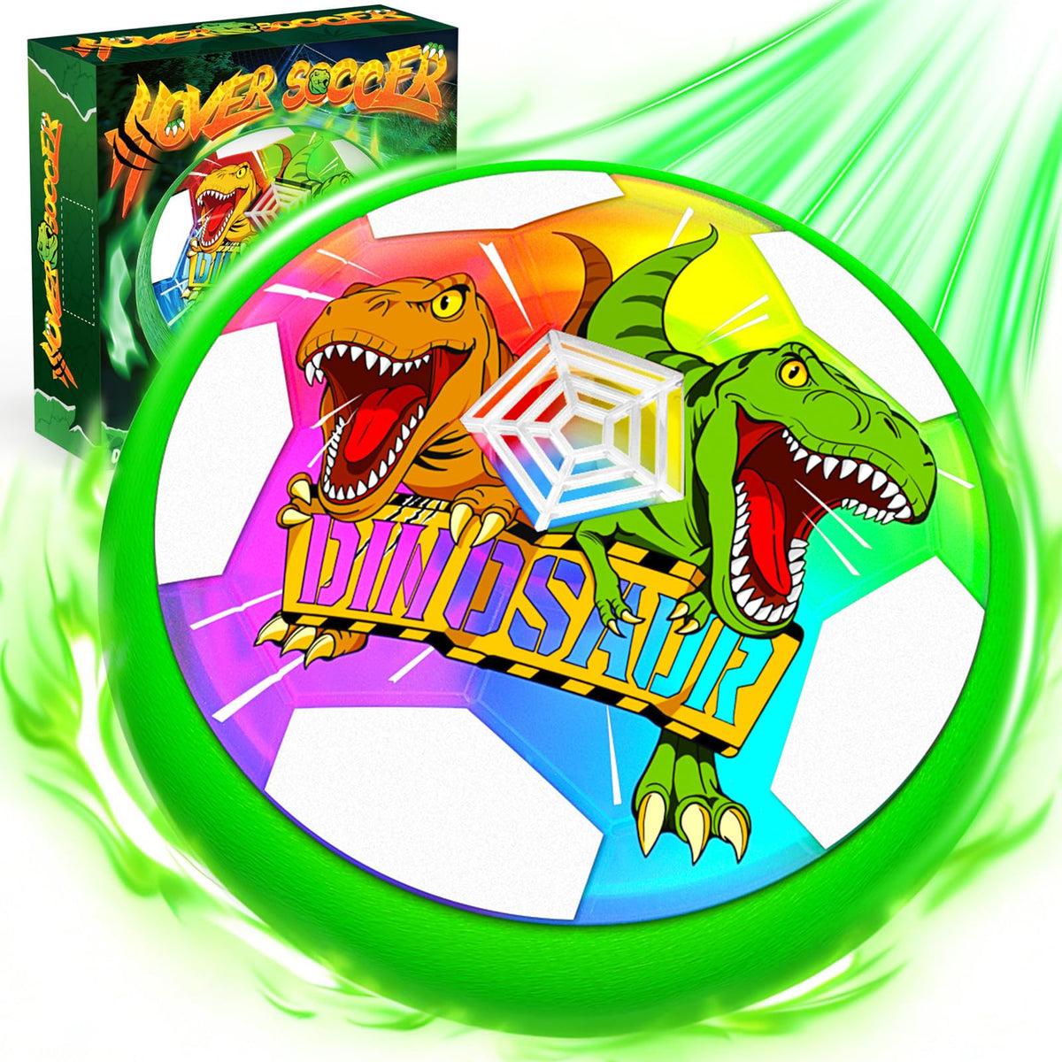 Hanroni Dinosaur Glow Hover Ball front view for glowing indoor play.