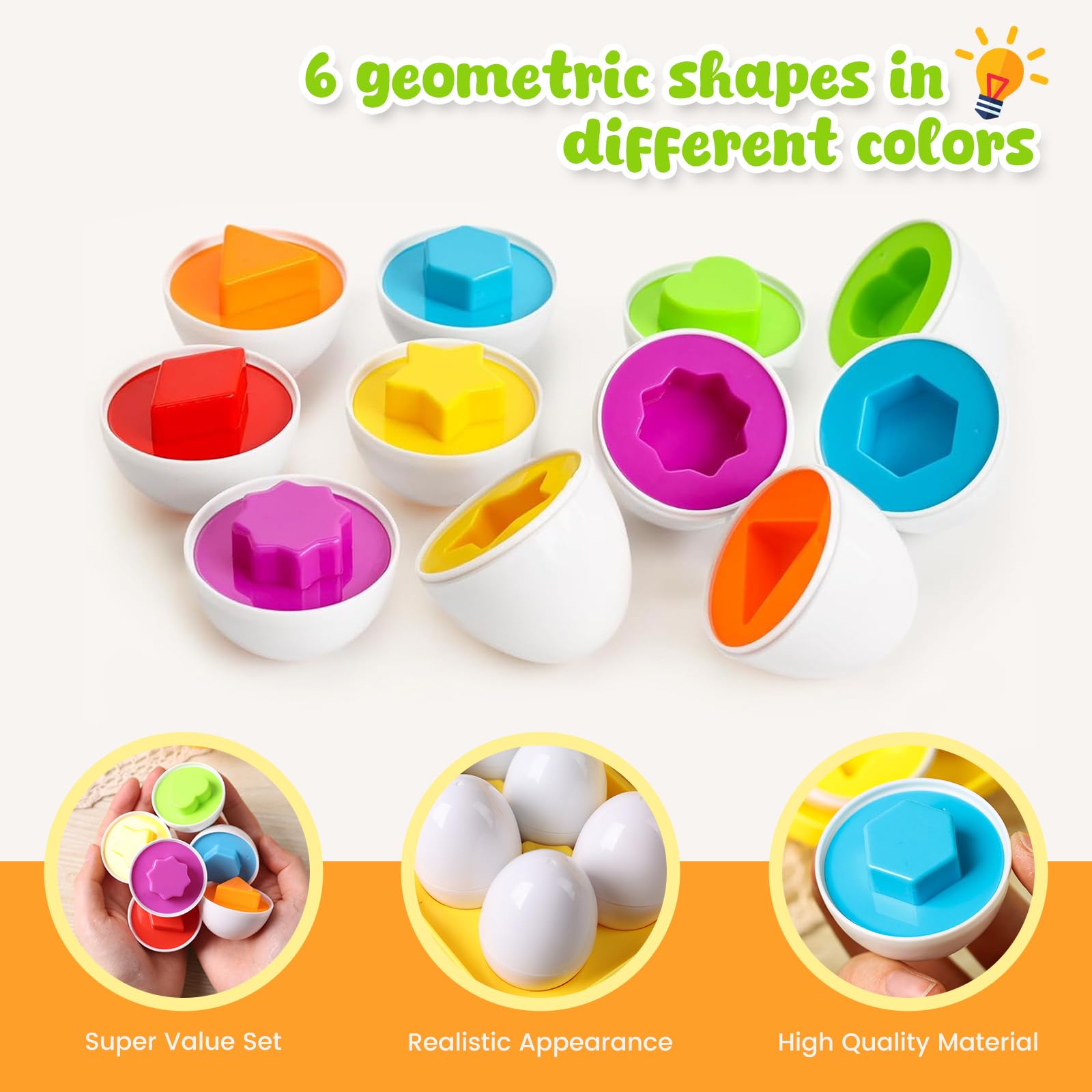 HANSGO Shape Matching Eggs stored neatly in carton for easy cleanup and portability