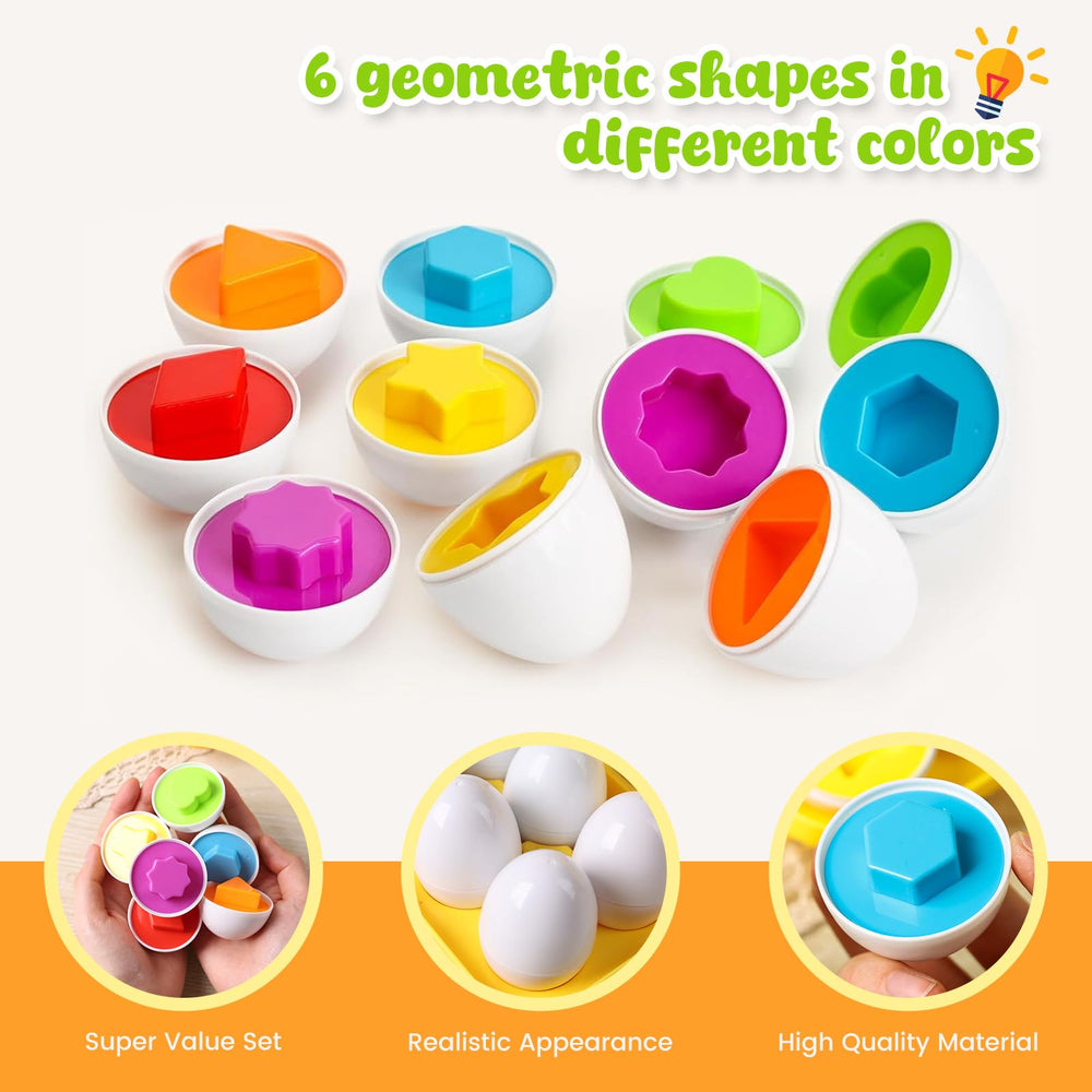 HANSGO Shape Matching Eggs stored neatly in carton for easy cleanup and portability
