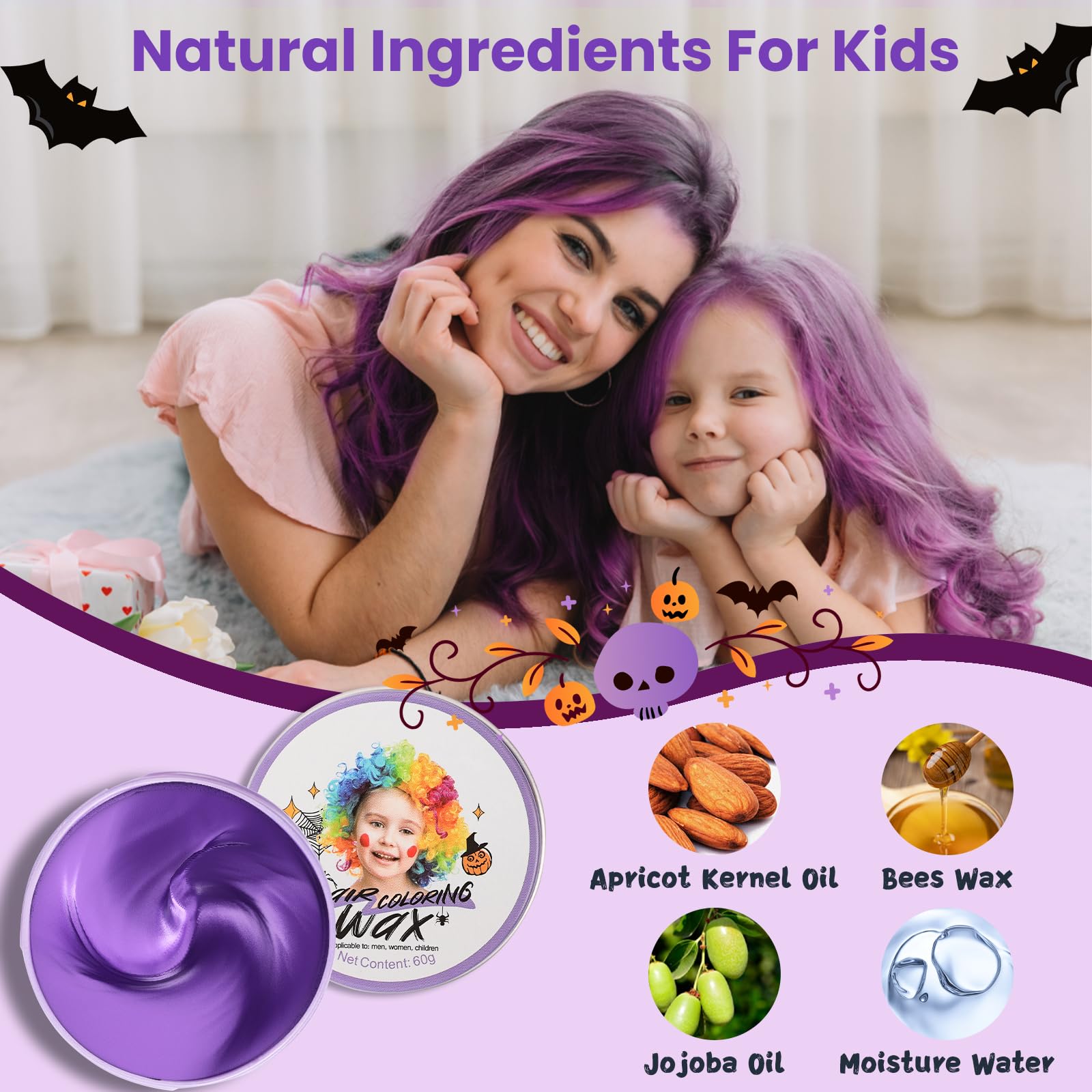 Hansuby purple wax jar swatches demonstrate vivid color and easy wash-off.