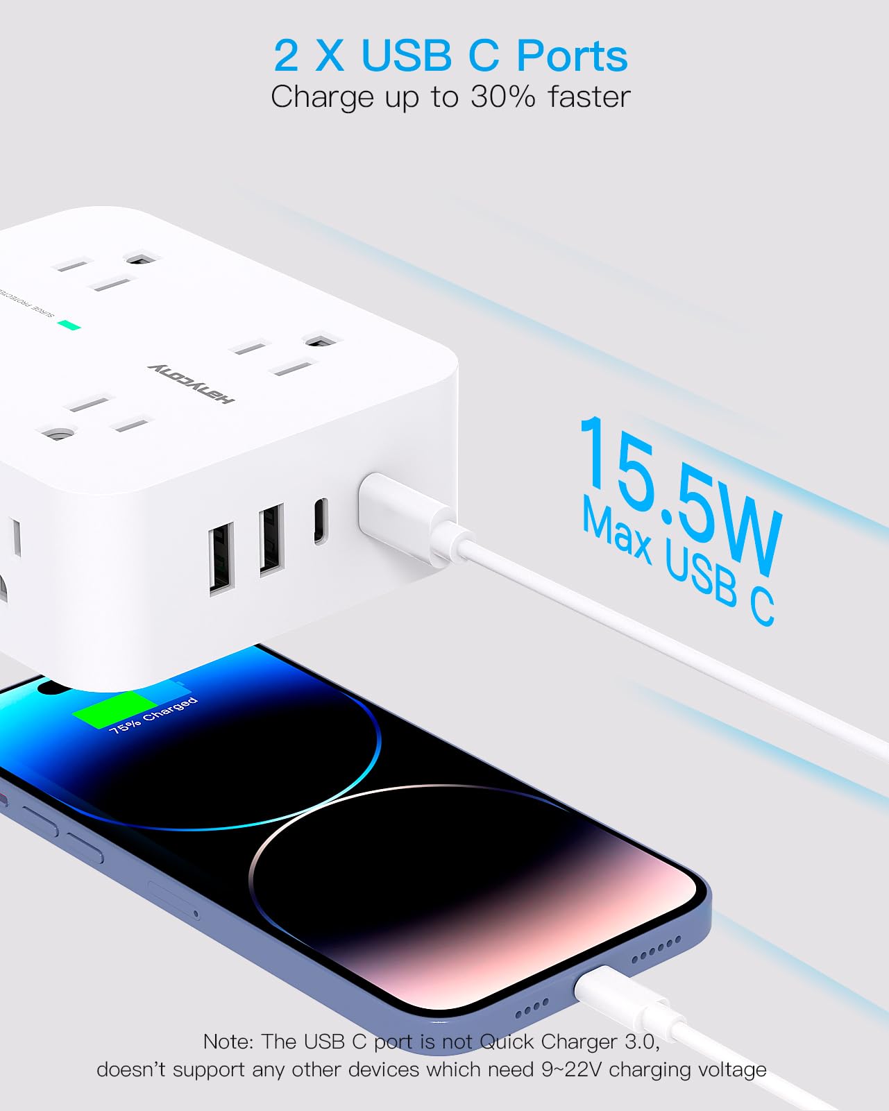HANYCONY 10 ft extension cord provides flexible placement