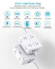 HANYCONY power strip features 8 outlets and 4 USB ports for multiple devices.