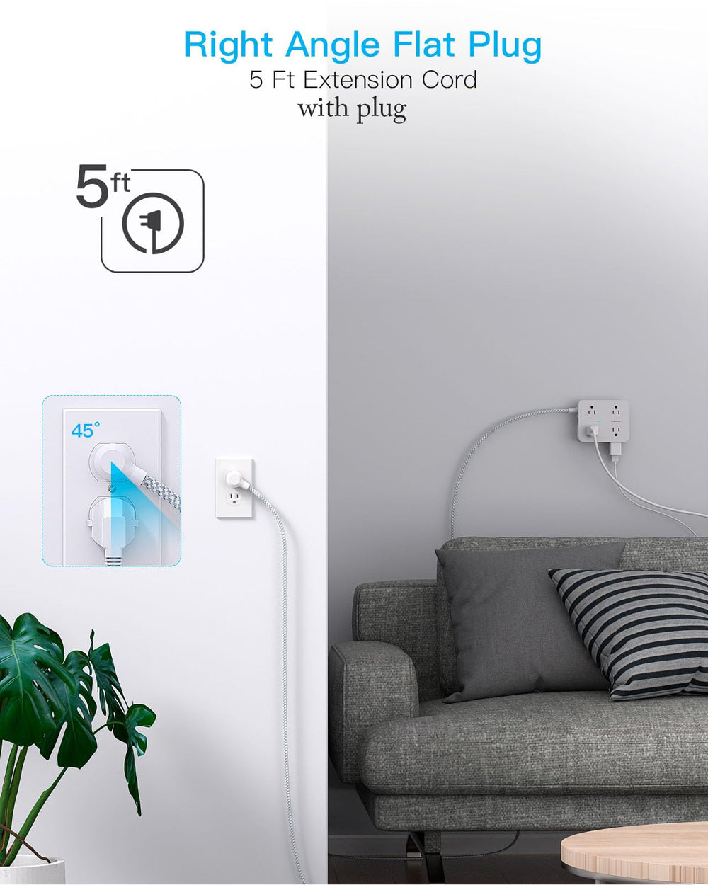 HANYCONY compact power strip keeps a neat home office