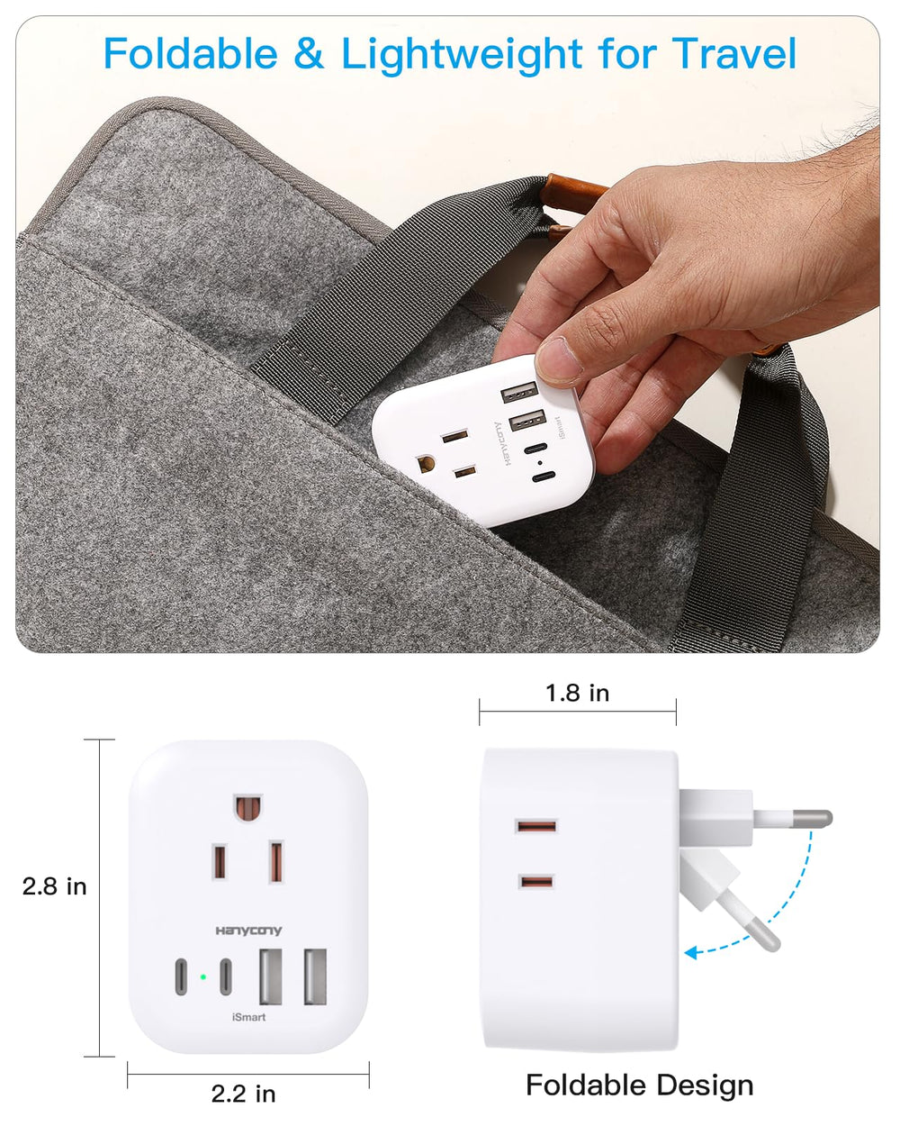 HANYCONY compact size fits easily in a travel bag or cabin.