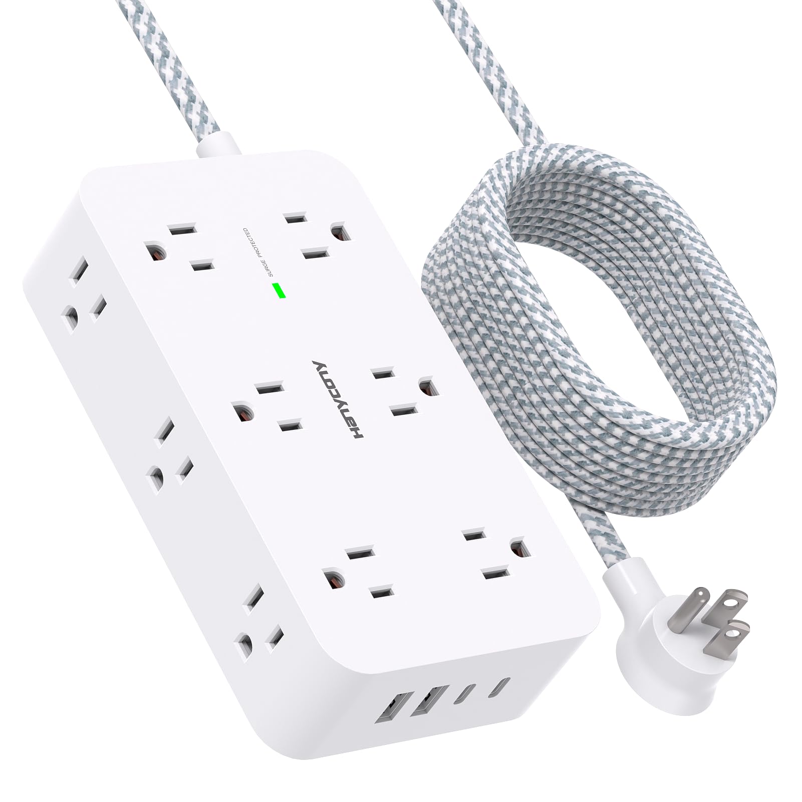 HANYCONY extension cord 10ft with 12 outlets for organized desk setup.