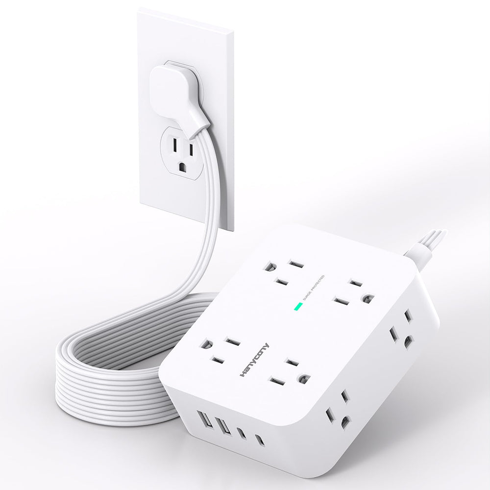 HANYCONY extension cord 10ft flat plug for clutter-free wall power.
