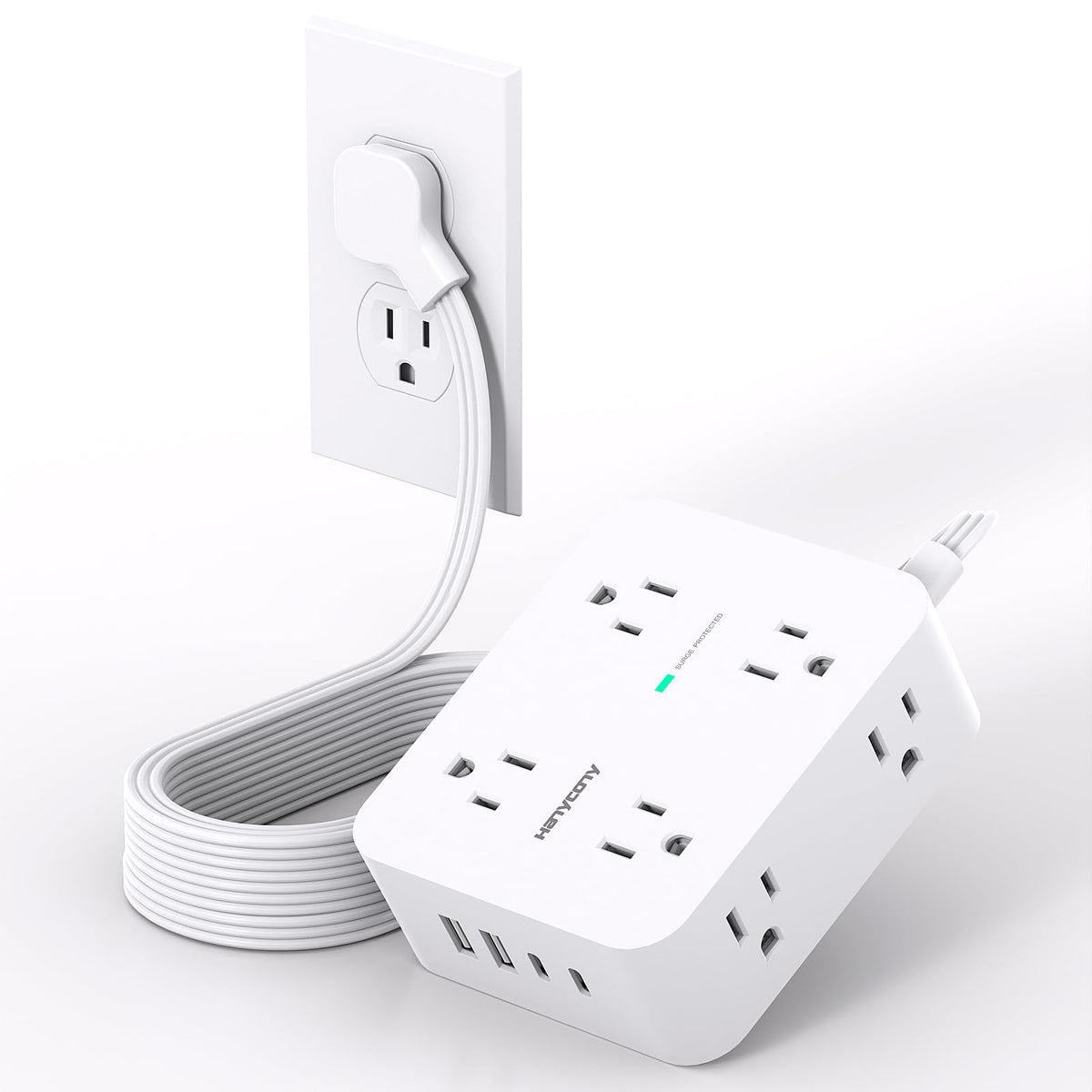 HANYCONY extension cord 10ft flat plug for clutter-free wall power.