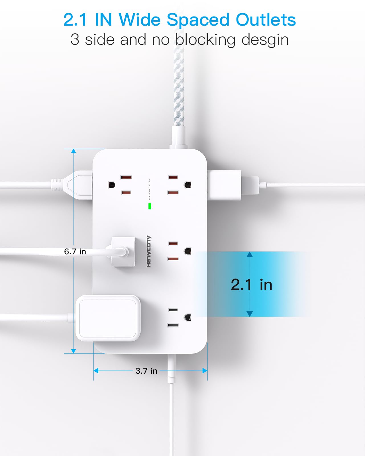 HANYCONY flat-plug design saves space behind furniture.