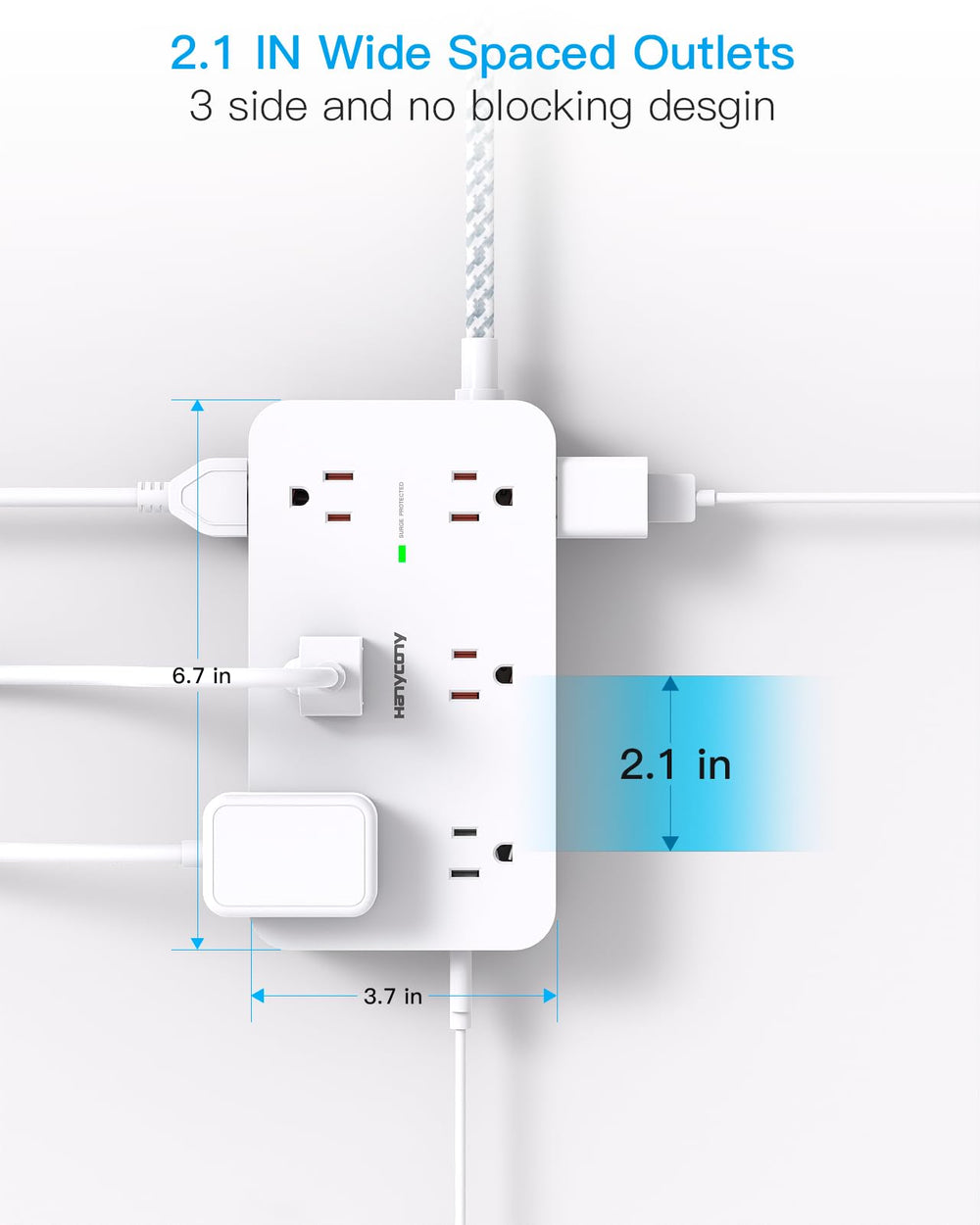 HANYCONY flat-plug design saves space behind furniture.