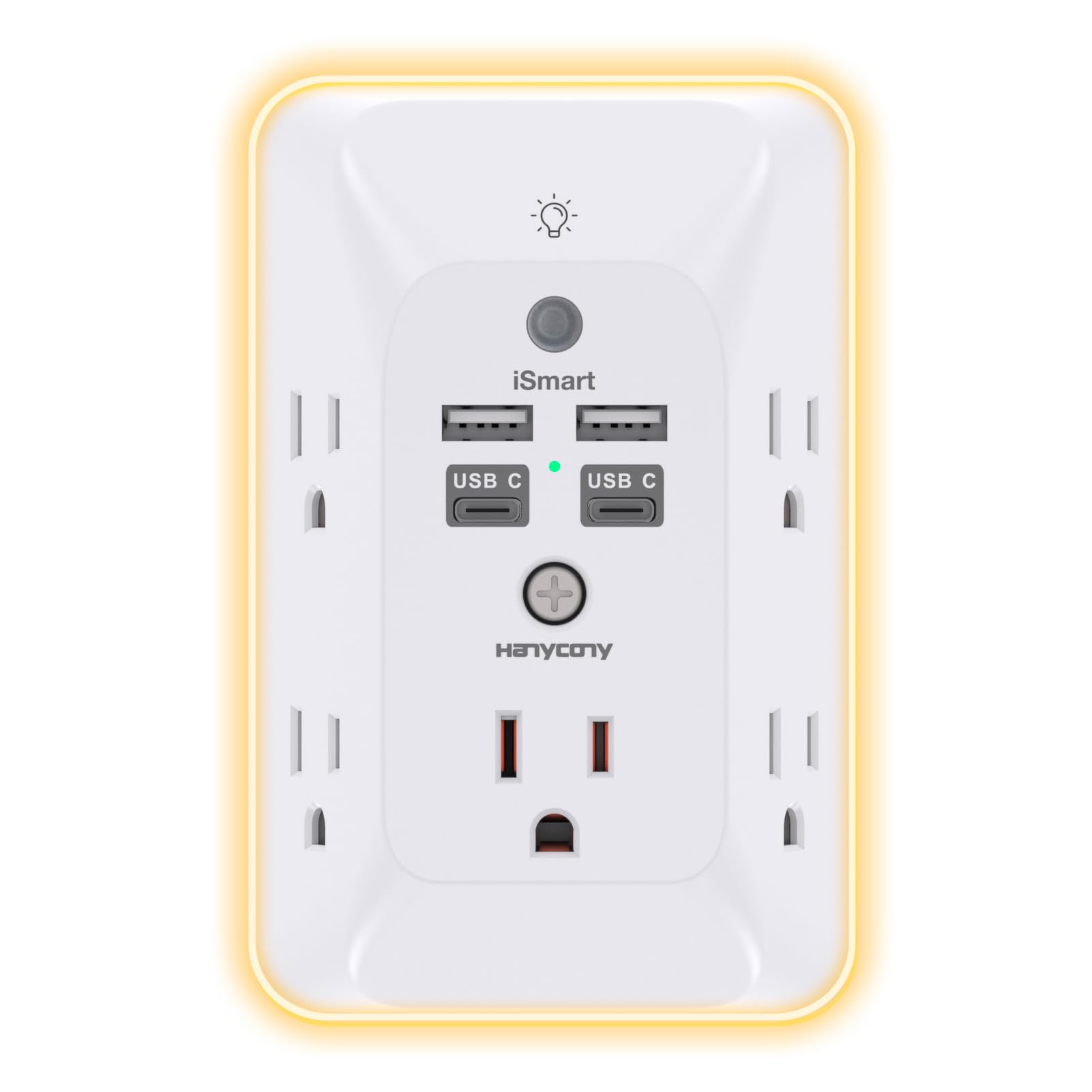 HANYCONY multi-plug outlet with four USB ports for convenient charging anywhere