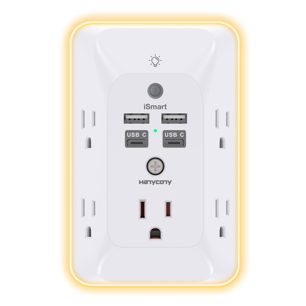 HANYCONY multi-plug outlet with four USB ports for convenient charging anywhere