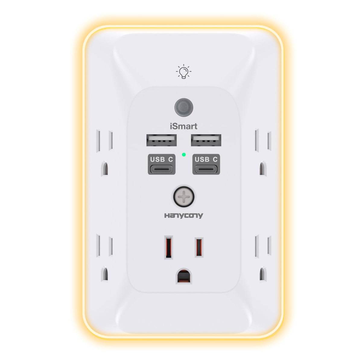 HANYCONY multi-plug outlet with four USB ports for convenient charging anywhere