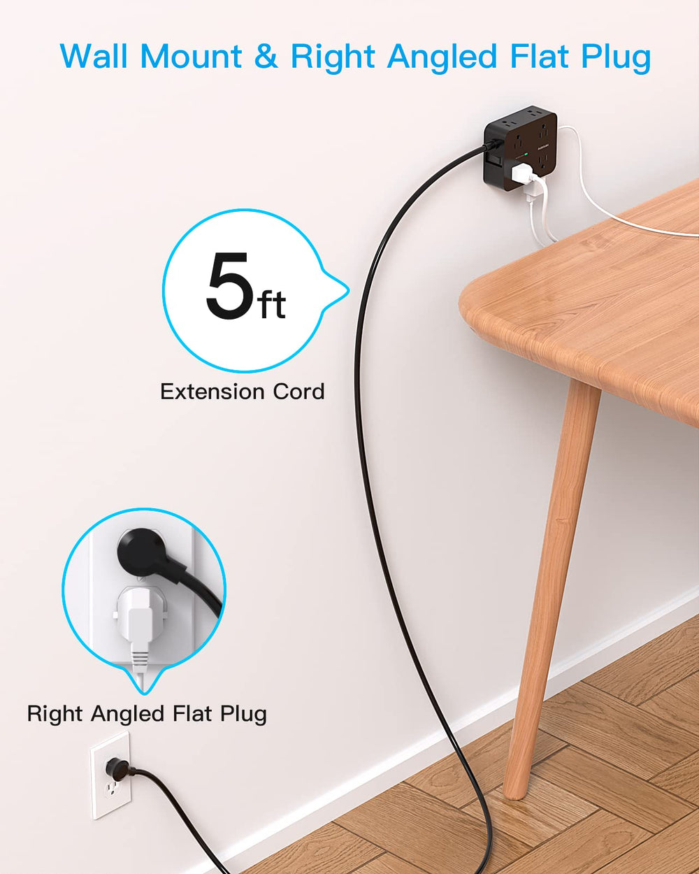 HANYCONY power strip helps tidy desks by consolidating outlets.